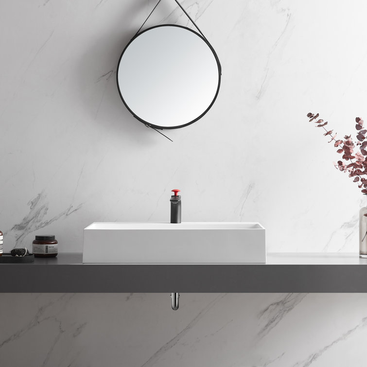 Matte White Solid Surface Rectangular Wall-Mount Bathroom Sink