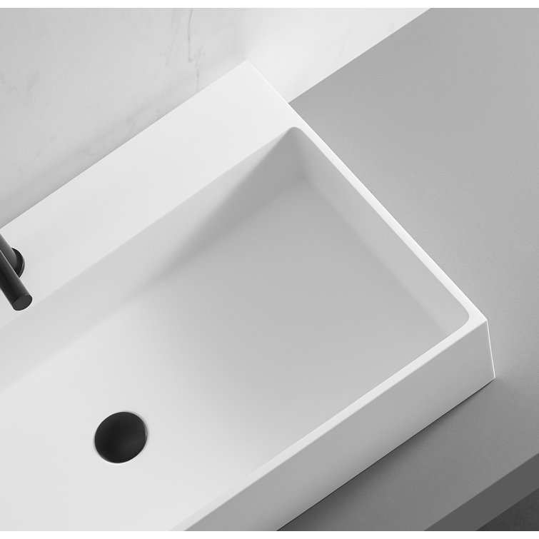 Matte White Solid Surface Rectangular Wall-Mount Bathroom Sink
