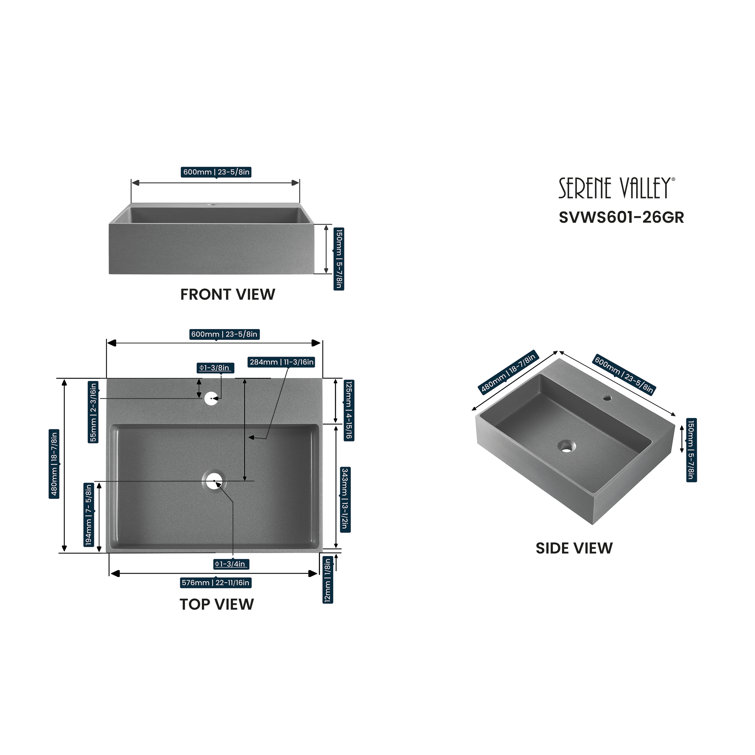 Matte Gray Granite Above-Counter Square Bathroom Sink