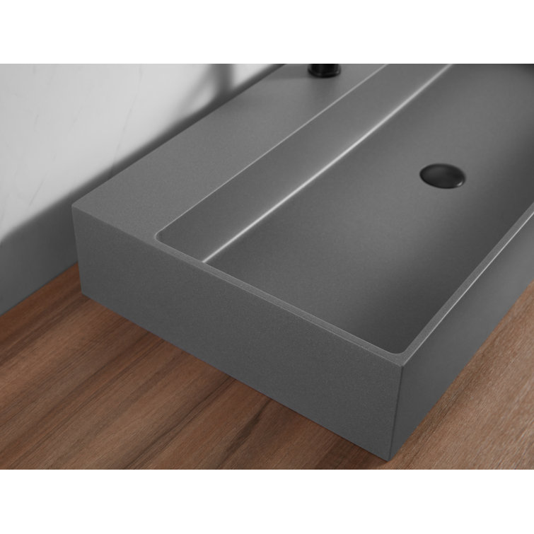 Matte Gray Granite Square Above-Counter Bathroom Sink