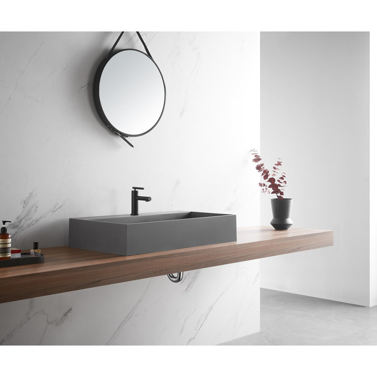 Matte Gray Granite Square Above-Counter Bathroom Sink