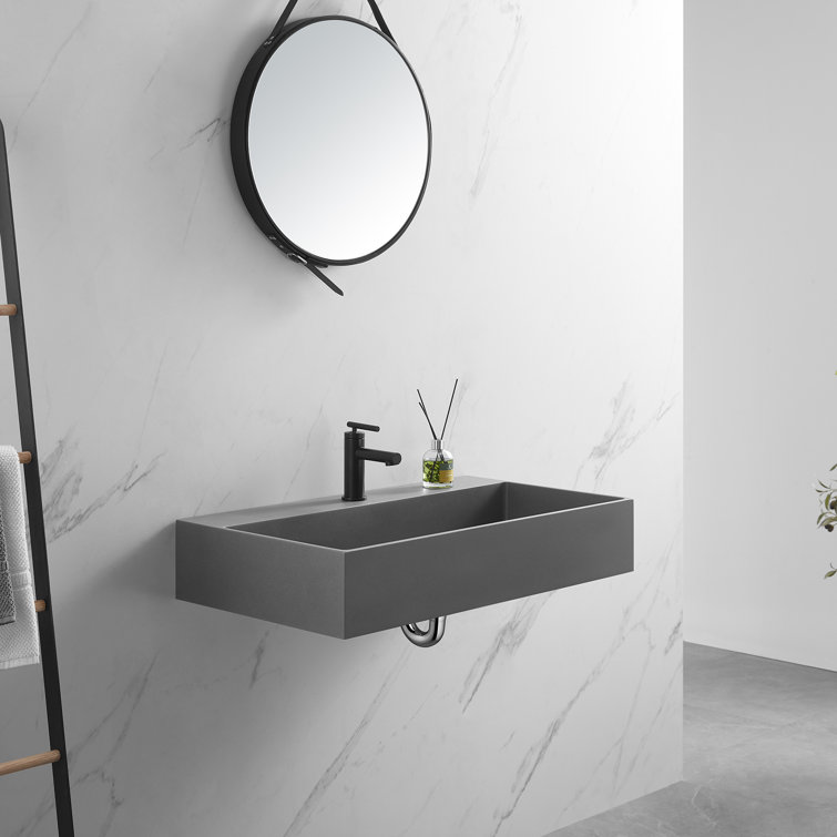 Matte Gray Granite Square Above-Counter Bathroom Sink