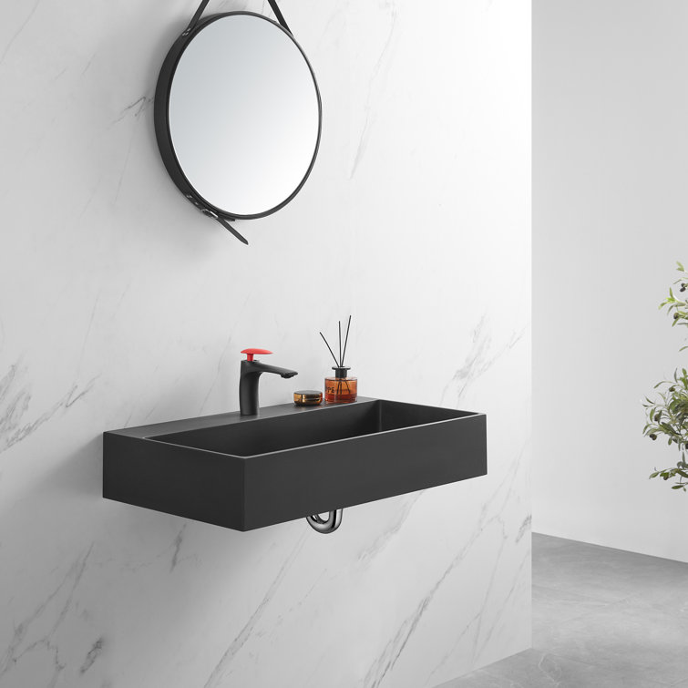 Matte Black Granite Wall-Mount Square Bathroom Sink