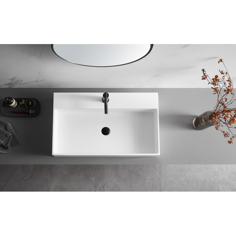 Matte White Solid Surface Rectangular Wall-Mount Bathroom Sink