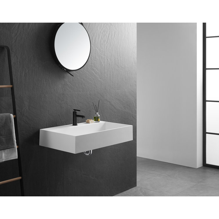 Matte White Solid Surface Rectangular Wall-Mount Bathroom Sink
