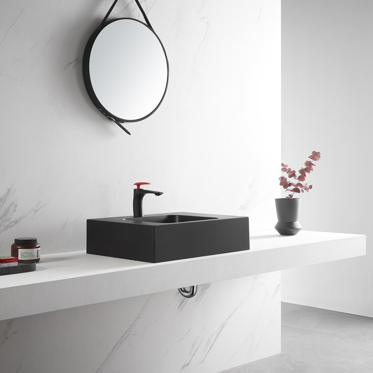 Matte Black Granite Wall-Mount Square Bathroom Sink