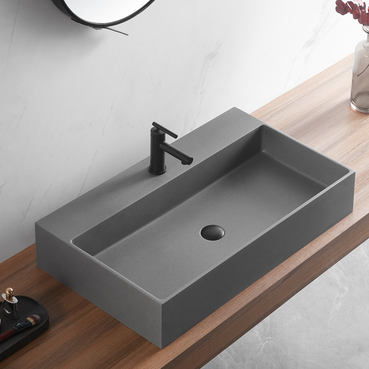 Matte Gray Granite Square Above-Counter Bathroom Sink