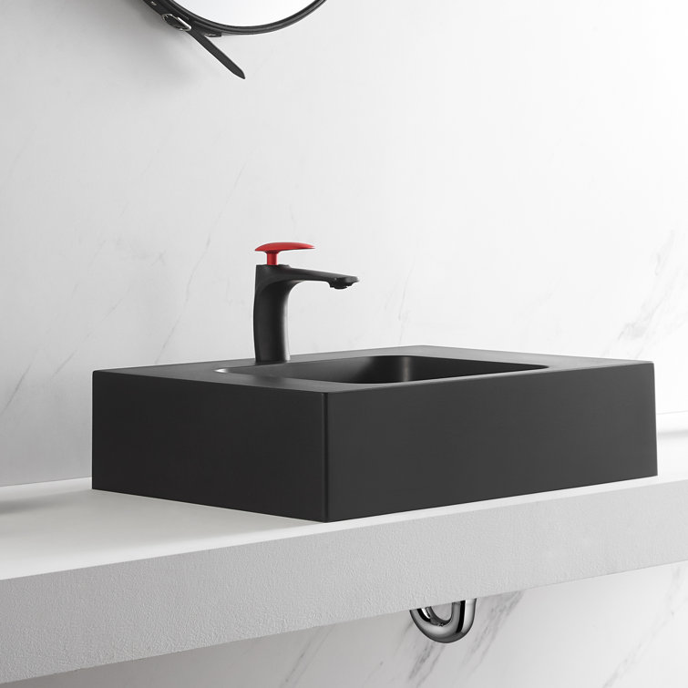 Matte Black Granite Wall-Mount Square Bathroom Sink