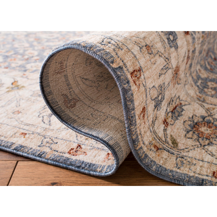 Helena Ivory & Blue Hand-Knotted Synthetic Area Rug