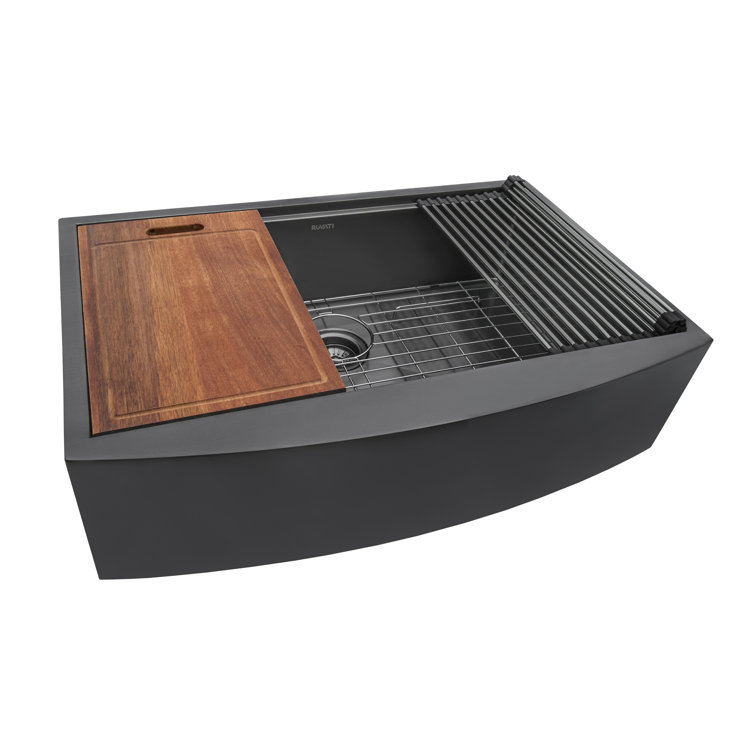 Gunmetal Matte Black 30" Stainless Steel Farmhouse Sink with Accessories
