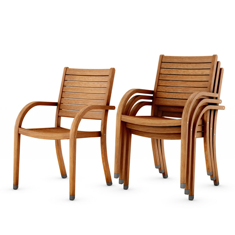 Thorold Dark Teak Finish Eucalyptus Outdoor Dining Armchairs, Set of 4
