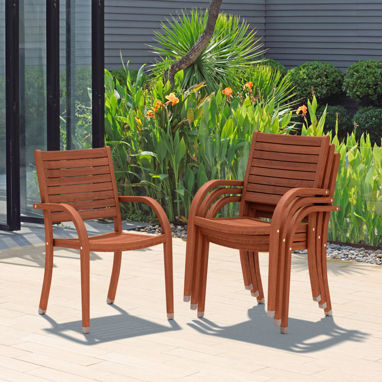 Thorold Dark Teak Finish Eucalyptus Outdoor Dining Armchairs, Set of 4