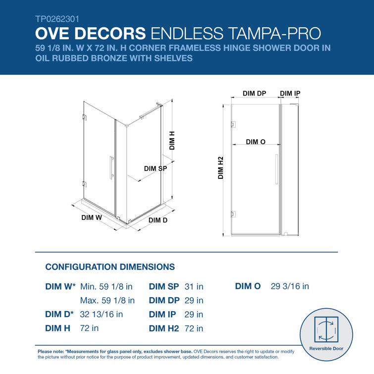 Oil Rubbed Bronze Frameless Corner Shower Kit with Shelves