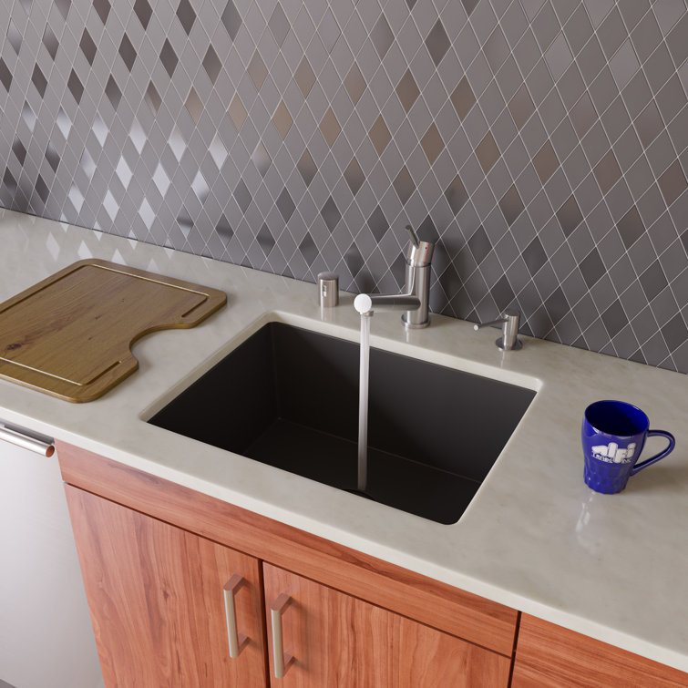 24'' Black Granite Composite Undermount Single Bowl Kitchen Sink