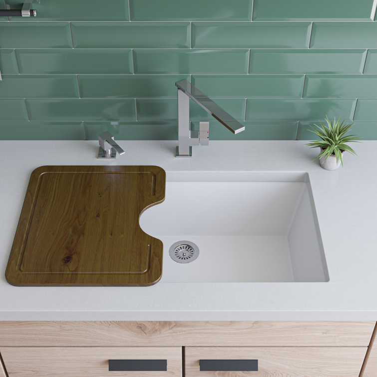 White 30'' Undermount Single Bowl Granite Kitchen Sink