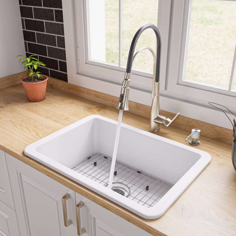 27'' White Fireclay Drop-in Single Bowl Kitchen Sink