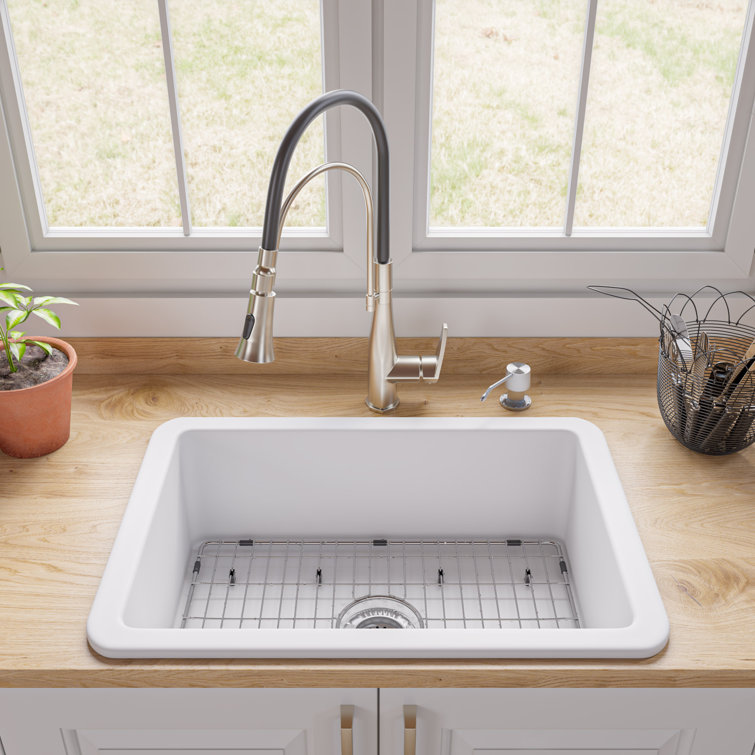27'' White Fireclay Drop-in Single Bowl Kitchen Sink