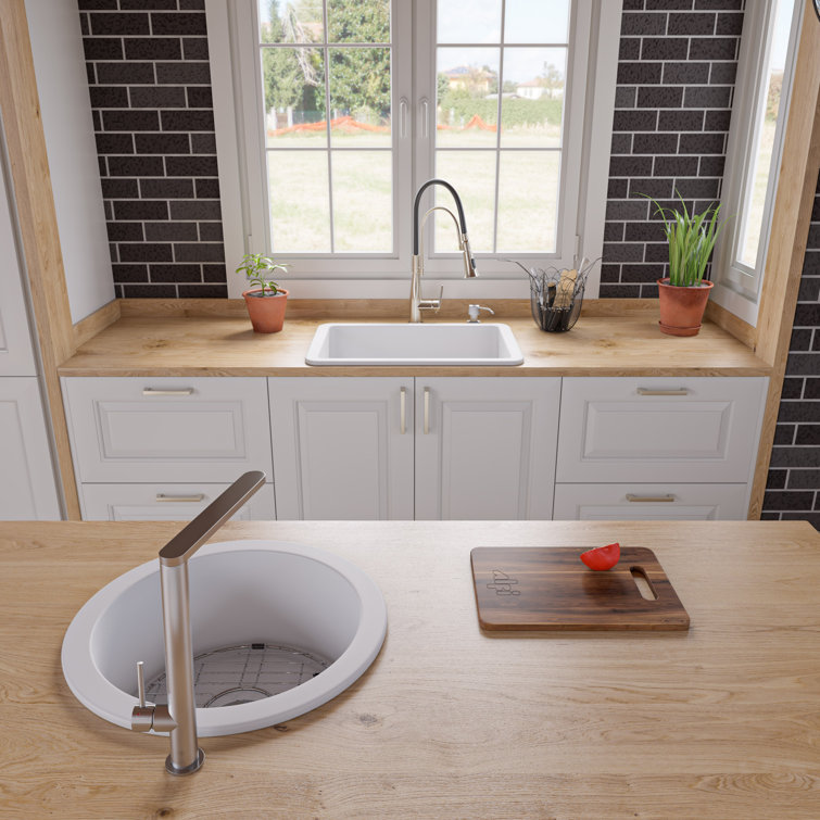 27'' White Fireclay Drop-in Single Bowl Kitchen Sink