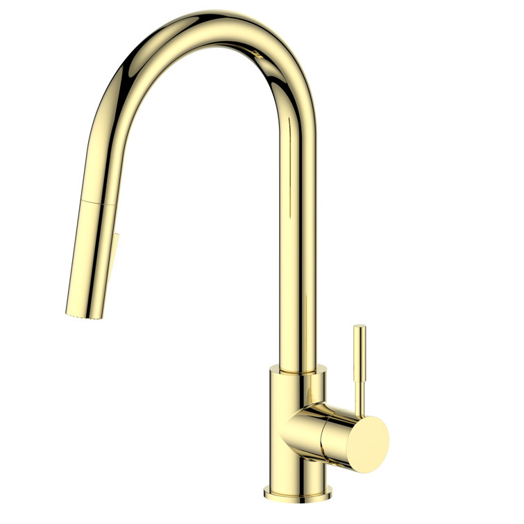 Polished Gold Stainless Steel Kitchen Faucet with Pull-Down Sprayer
