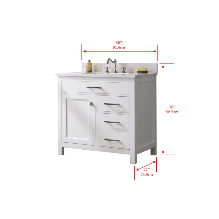 Jasper 36" White Freestanding Vanity with Carrara Stone Top