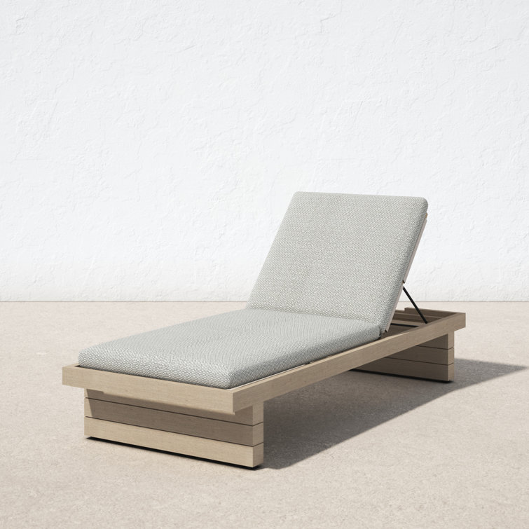 Davie 31.5'' Teak Outdoor Chaise Lounge with Gray Cushions