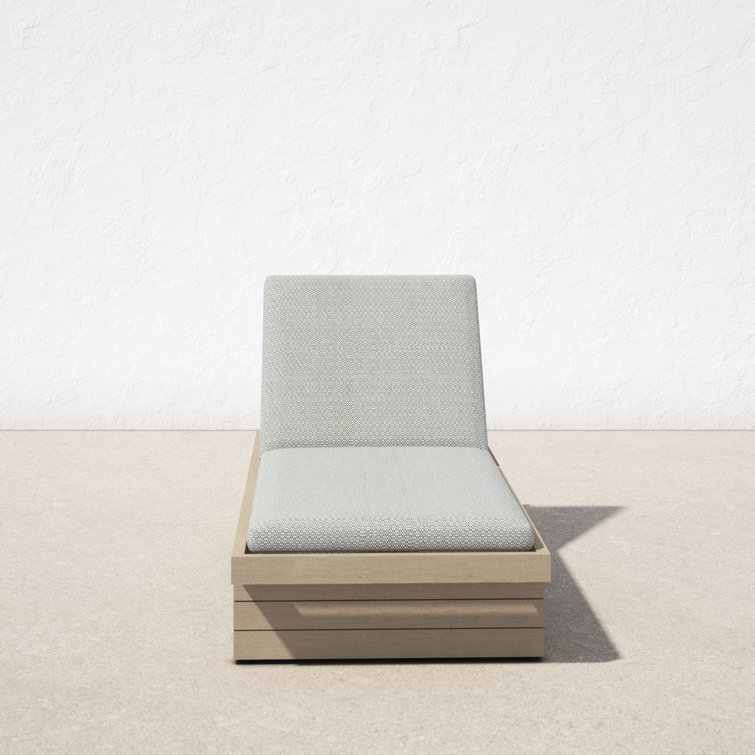 Davie 31.5'' Teak Outdoor Chaise Lounge with Gray Cushions