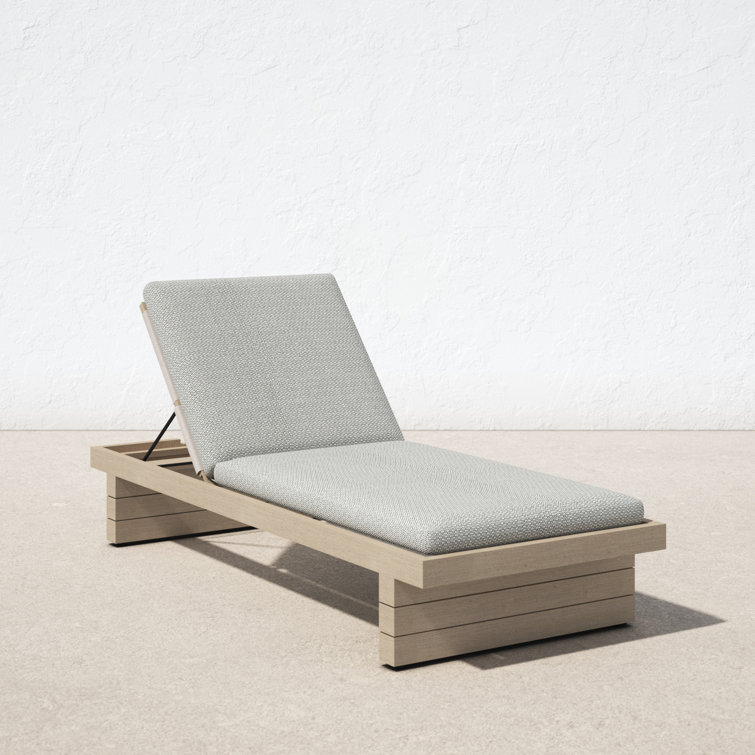 Davie 31.5'' Teak Outdoor Chaise Lounge with Gray Cushions