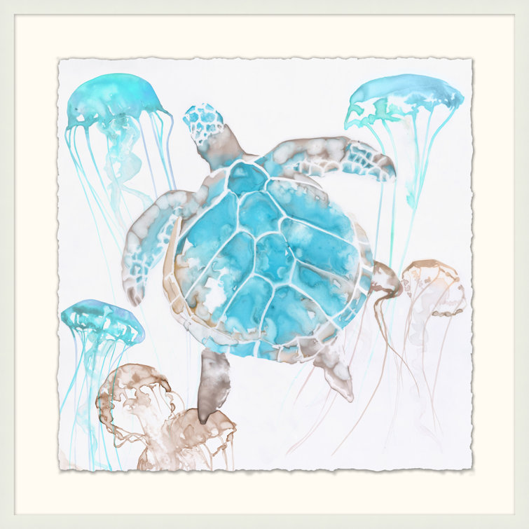 Matte White Framed Blue Watercolor Sea Turtle Print