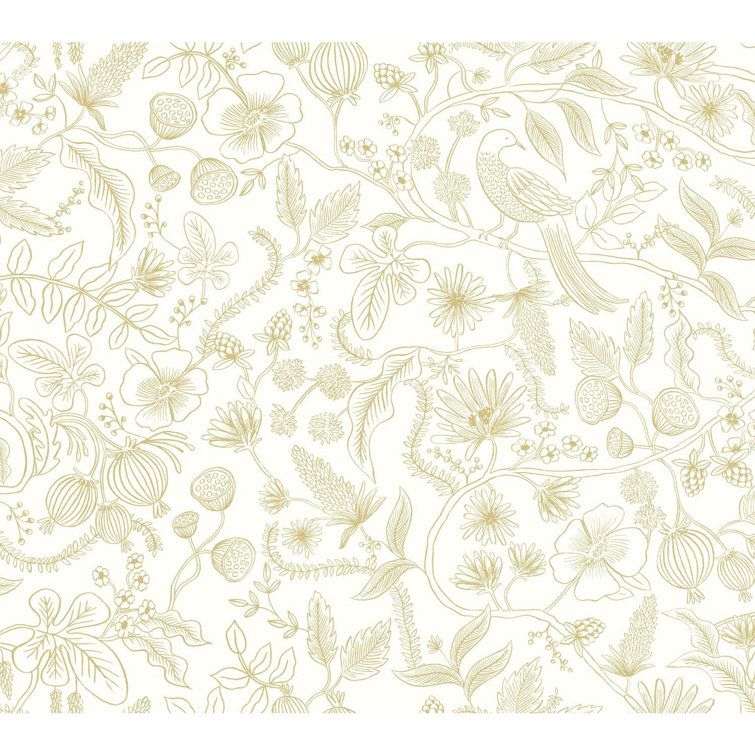 Aviary Off White and Gold Peel and Stick Wallpaper