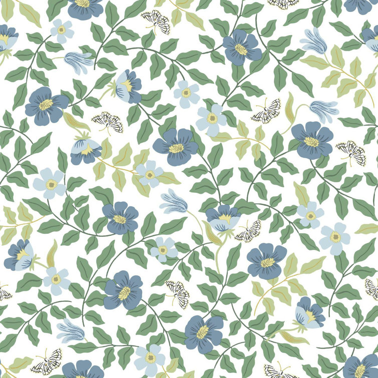 Primrose Blue and Off-White Floral Peel and Stick Wallpaper