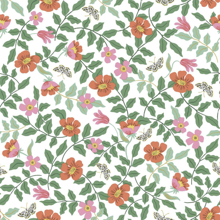 Primrose Fluttering Butterflies & Blooms Peel and Stick Wallpaper Roll