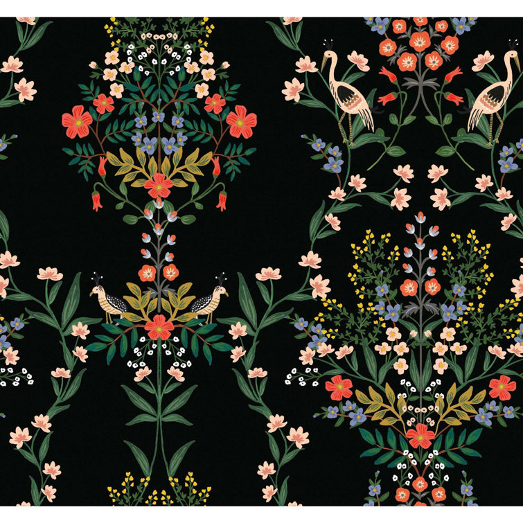 Luxembourg Black Floral Peel and Stick Wallpaper Roll