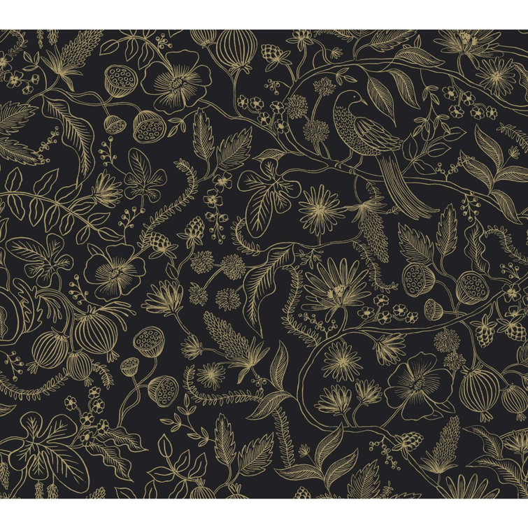 Elegant Aviary Black & Gold Peel and Stick Wallpaper Roll