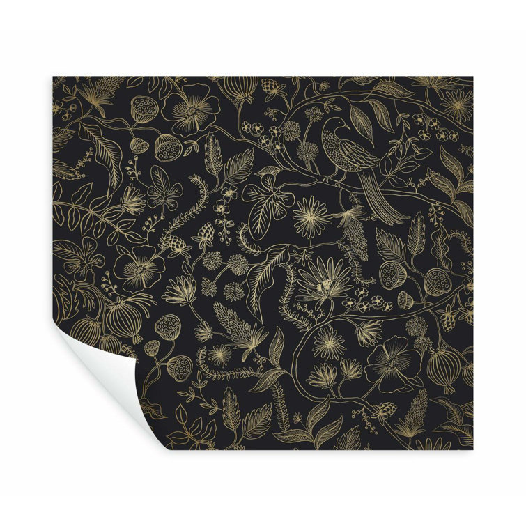 Elegant Aviary Black & Gold Peel and Stick Wallpaper Roll