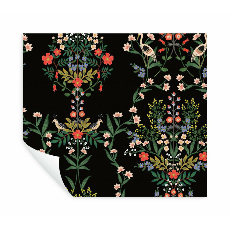Luxembourg Black Floral Peel and Stick Wallpaper Roll