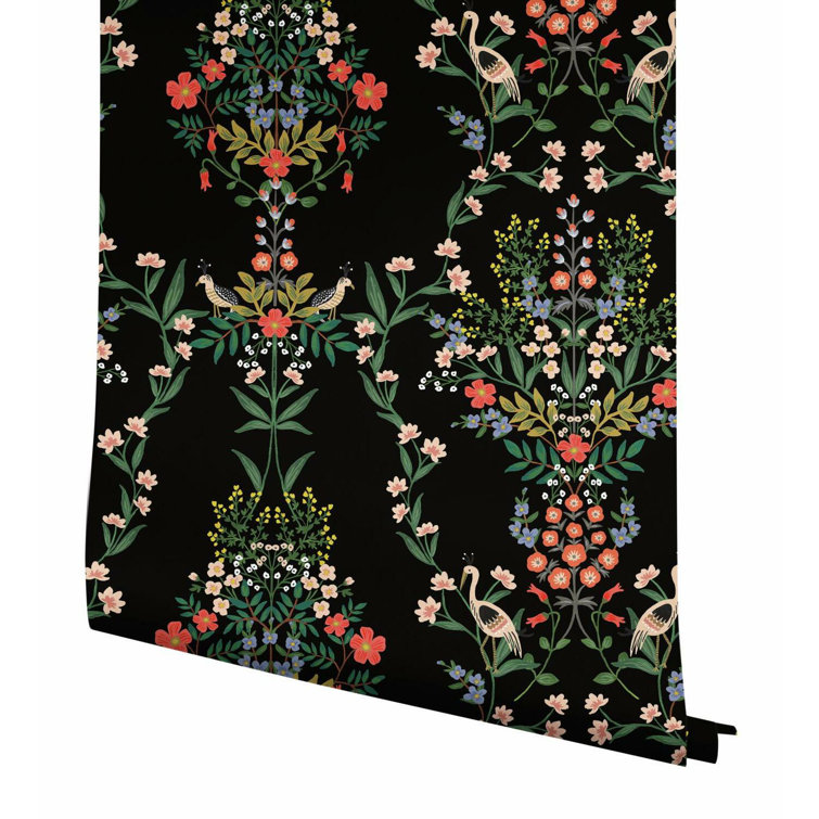 Luxembourg Black Floral Peel and Stick Wallpaper Roll
