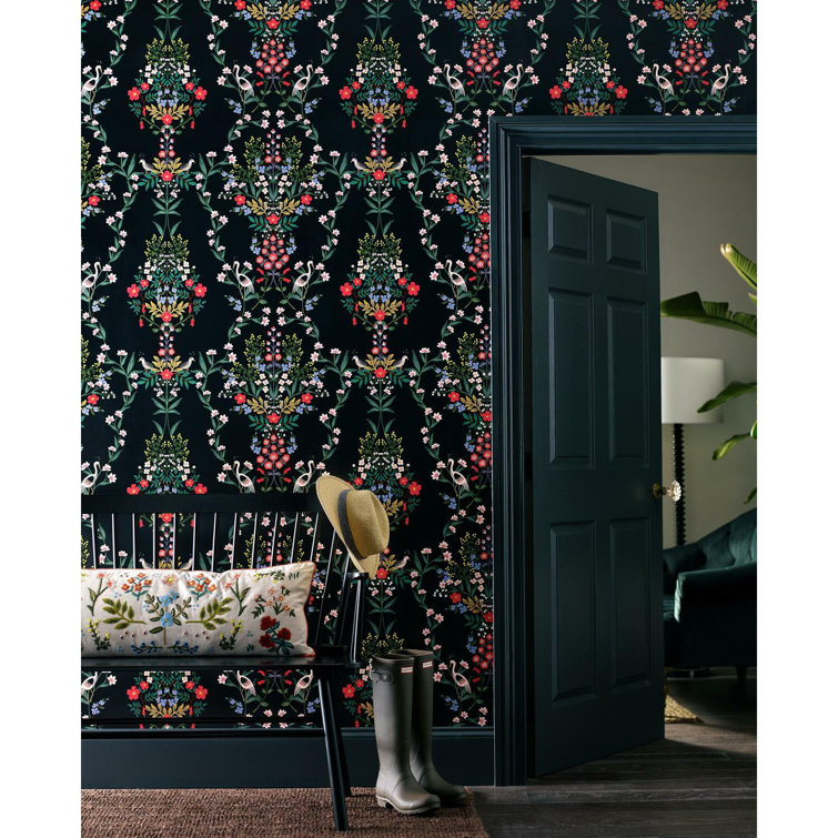 Luxembourg Black Floral Peel and Stick Wallpaper Roll