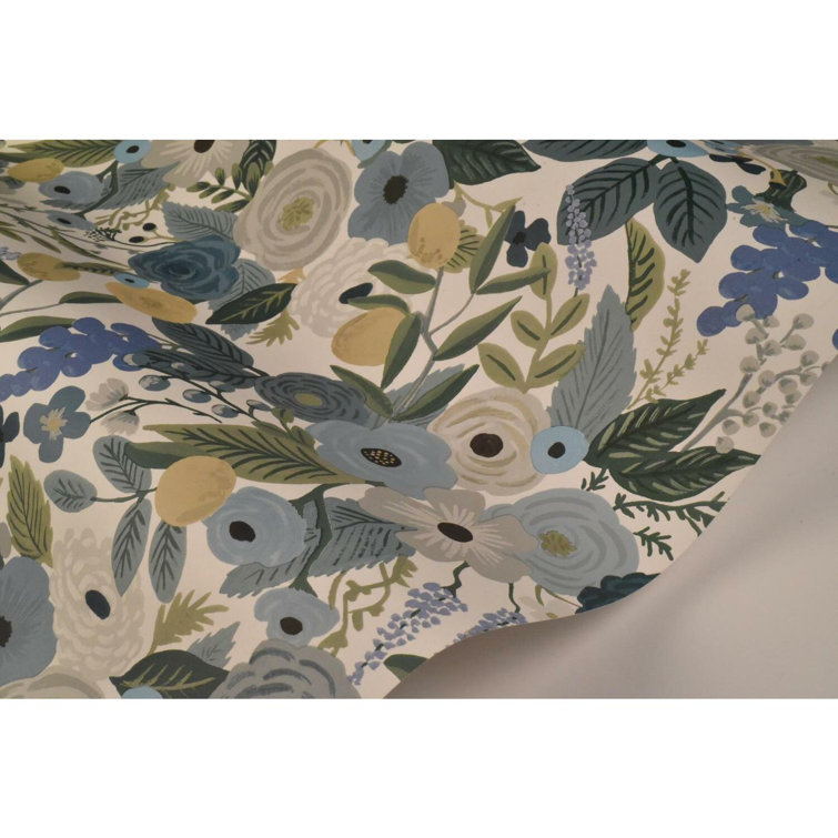 Blue Floral Self-Adhesive Removable Grasscloth Wallpaper Roll