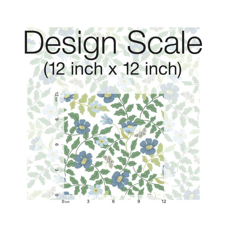Primrose Blue and Off-White Floral Peel and Stick Wallpaper