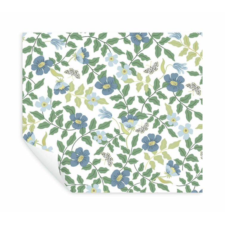 Primrose Blue and Off-White Floral Peel and Stick Wallpaper