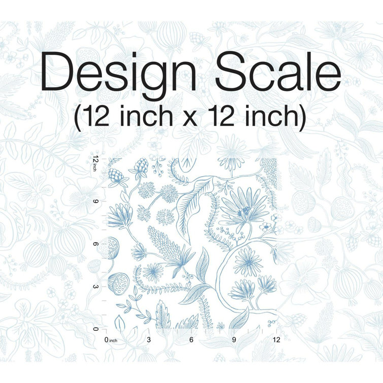 Blue and Cream Floral Botanical Peel and Stick Wallpaper Roll