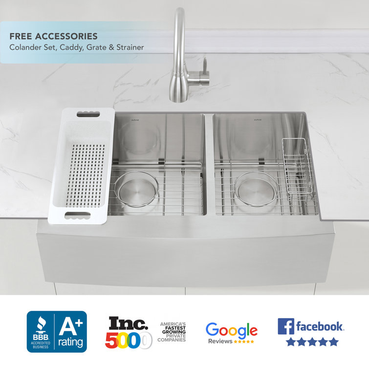 33'' Brushed Stainless Steel Double Bowl Farmhouse Sink