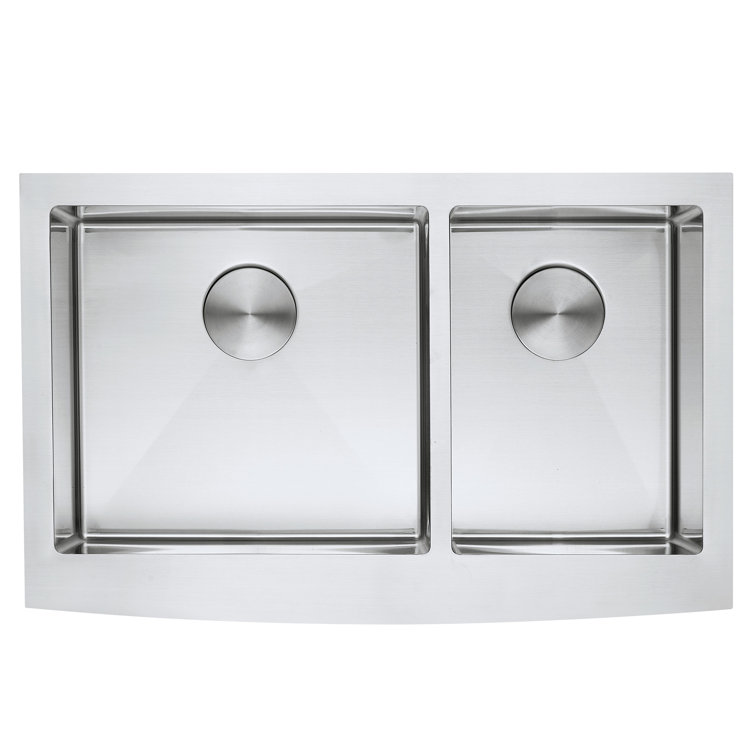 33'' Brushed Stainless Steel Double Bowl Farmhouse Sink