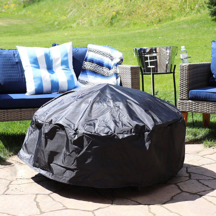 Black Heavy-Duty Vinyl Round Fire Pit Cover with Drawstring Closure