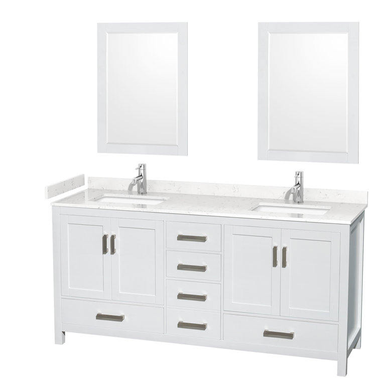 Sheffield 72'' White Double Freestanding Bathroom Vanity with Carrara Marble Top