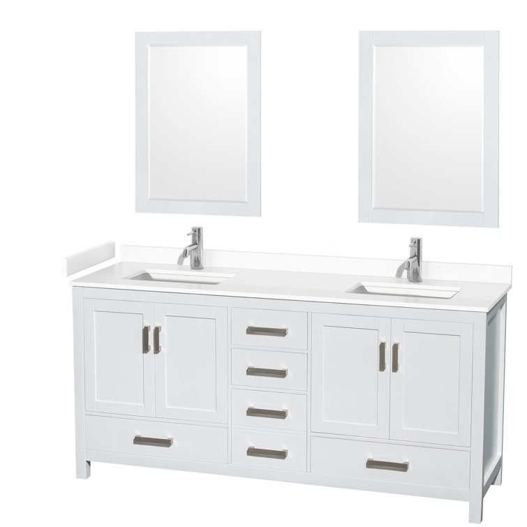 Sheffield 72" White Freestanding Double Bathroom Vanity with Marble Top