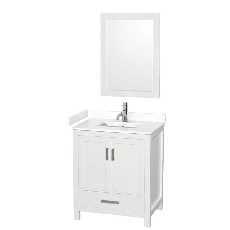 Sheffield 30" White Bathroom Vanity Set with Cultured Marble Top and Mirror