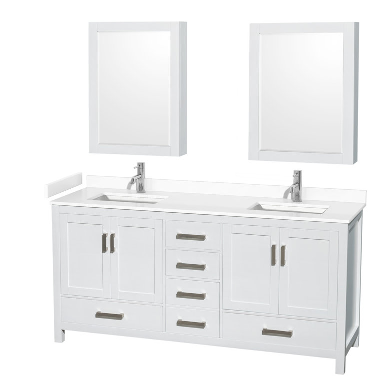 Sheffield 72" White Freestanding Double Bathroom Vanity with Marble Top
