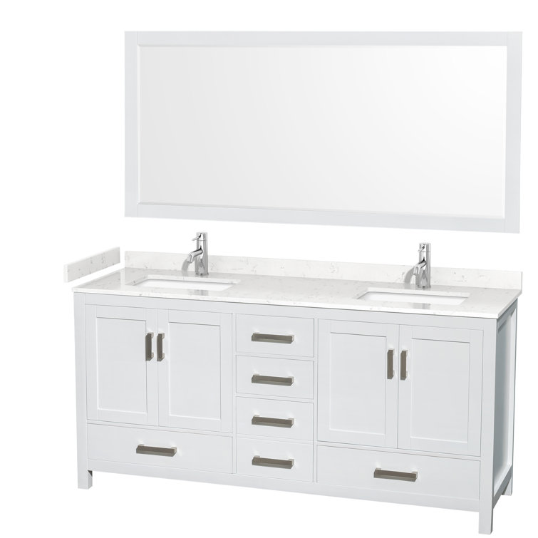 Sheffield 72'' White Double Freestanding Bathroom Vanity with Carrara Marble Top