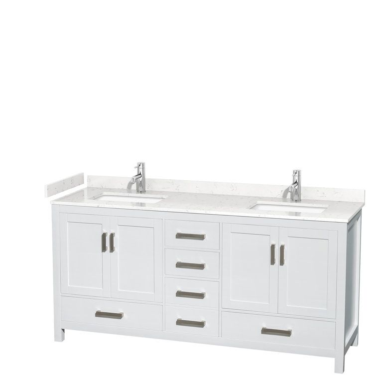 Sheffield 72'' White Double Freestanding Bathroom Vanity with Carrara Marble Top